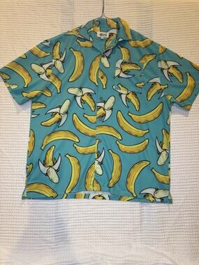 UZZI Amphibious Gear Men’s Large Banana Print Hawaiian Shirt Blue Yellow L